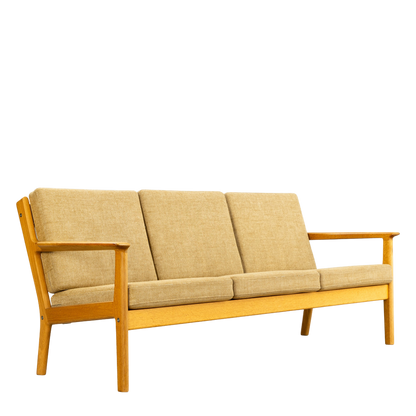 1960s Hans Wegner style : 3-seat modernist oakwood sofa