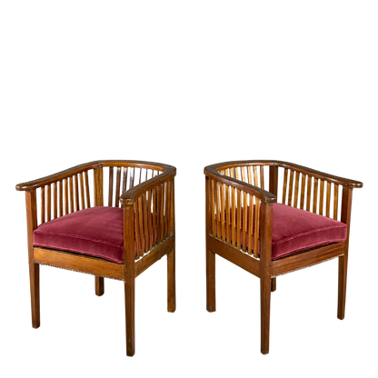 1930s Italian : pair Rationalist designed solid walnut spindle chairs