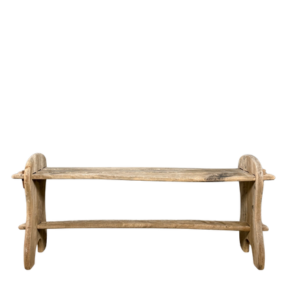 1940s French : "modern rustique" brutalist solid chestnut trestle bench