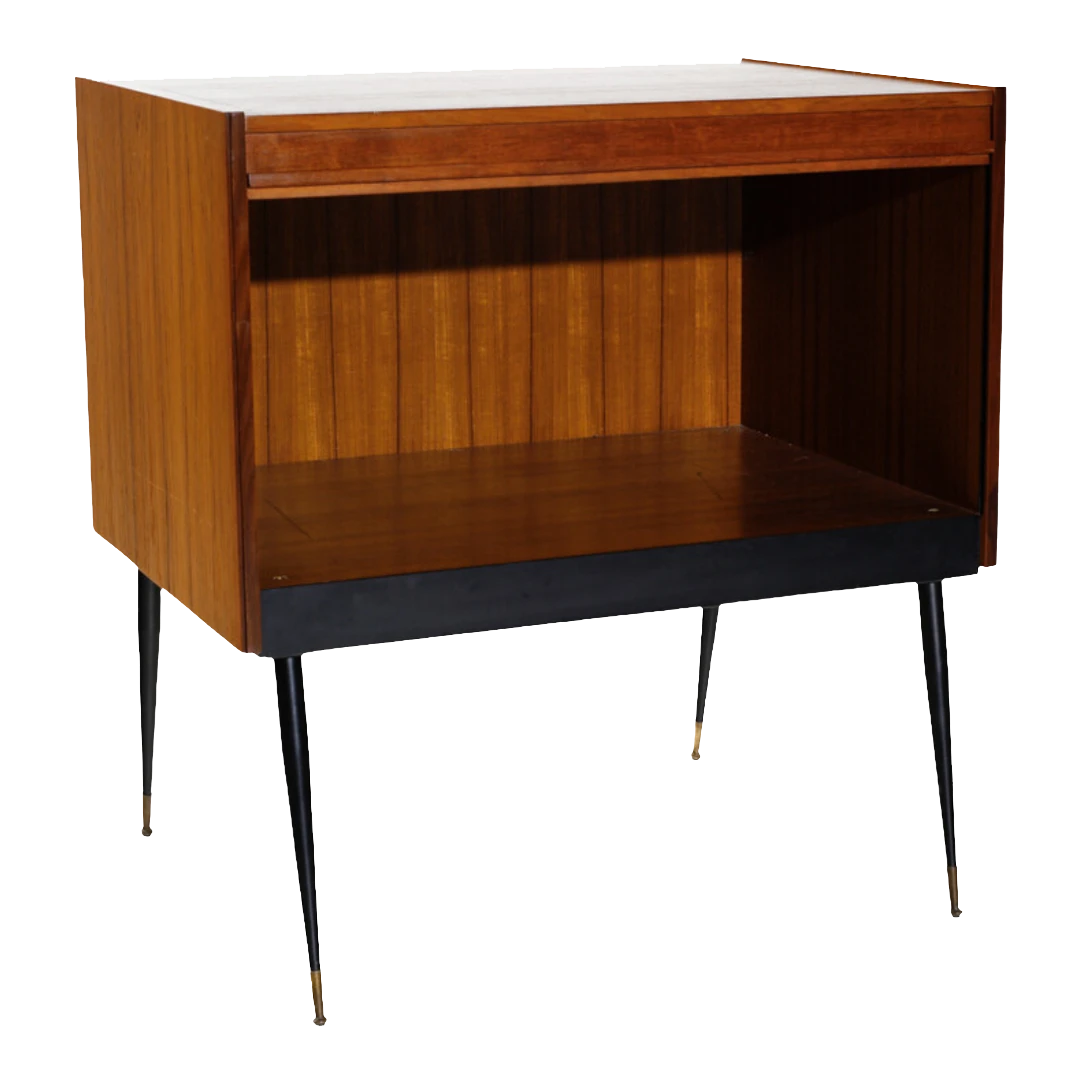 1950s Italian : teakwood tambour cabinets on metal legs