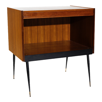 1950s Italian : teakwood tambour cabinets on metal legs