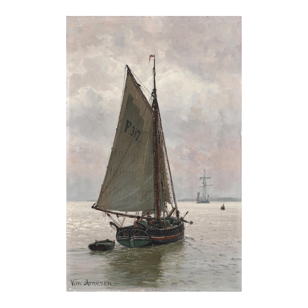 Vilhelm Arnesen, Danish : sailing ship with dinghy seascape