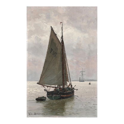 Vilhelm Arnesen, Danish : sailing ship with dinghy seascape