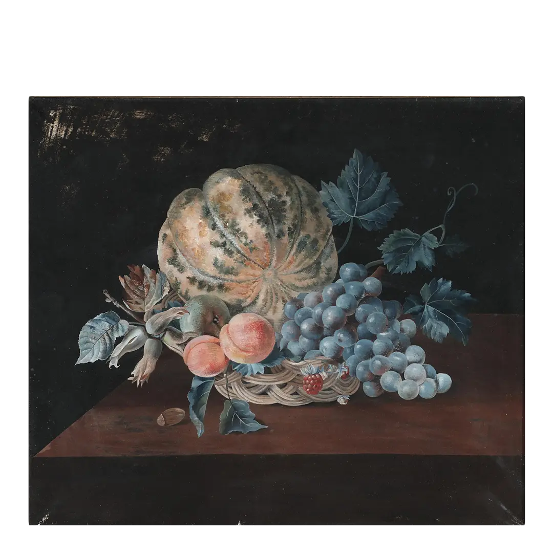 19th century Danish School : still life, flowers & grapes, unsigned