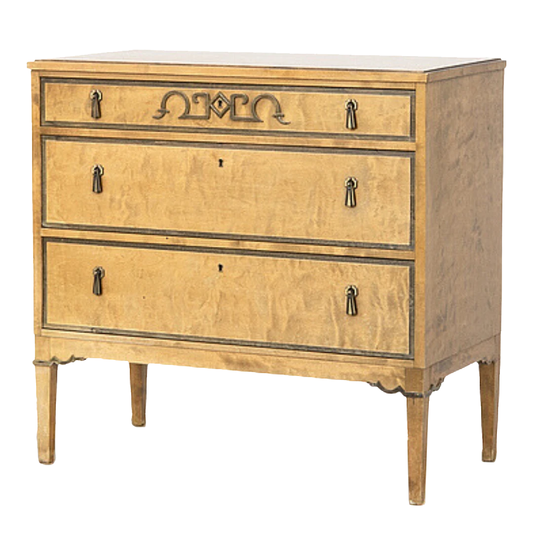 1930s Swedish Grace : Art Deco birchwood 3-drawer chest