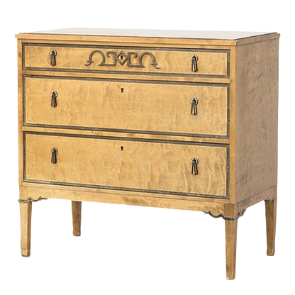 1930s Swedish Grace : Art Deco birchwood 3-drawer chest