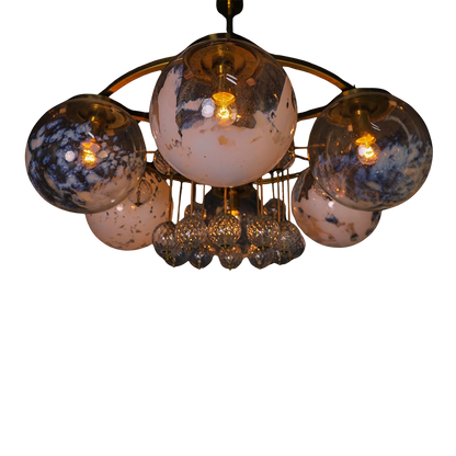 1970s Austrian : six-globe 40" decorated glass chandelier