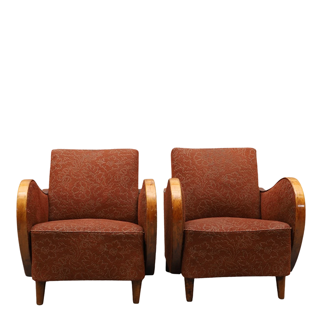 Pair 1930s Czech : Art Deco Upholstered Armchairs