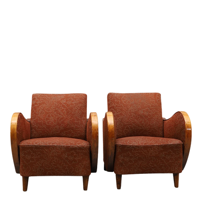 Pair 1930s Czech : Art Deco Upholstered Armchairs