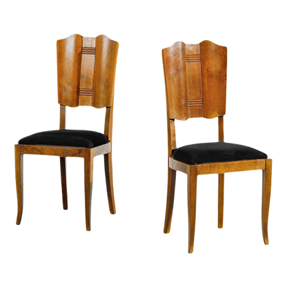 1940s Italian : carved oakwood & velvet dining chairs