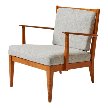 Late 1930s Jens Risom : low birchwood armchair & stool, Denmark