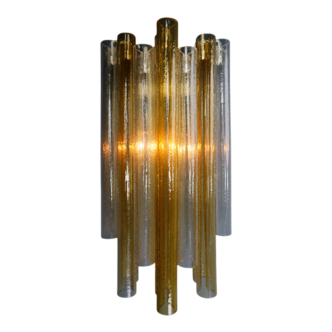 Pair 1950s Italian : 20" Venini Murano amber glass sconces