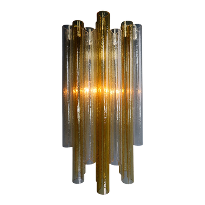 Pair 1950s Italian : 20" Venini Murano amber glass sconces