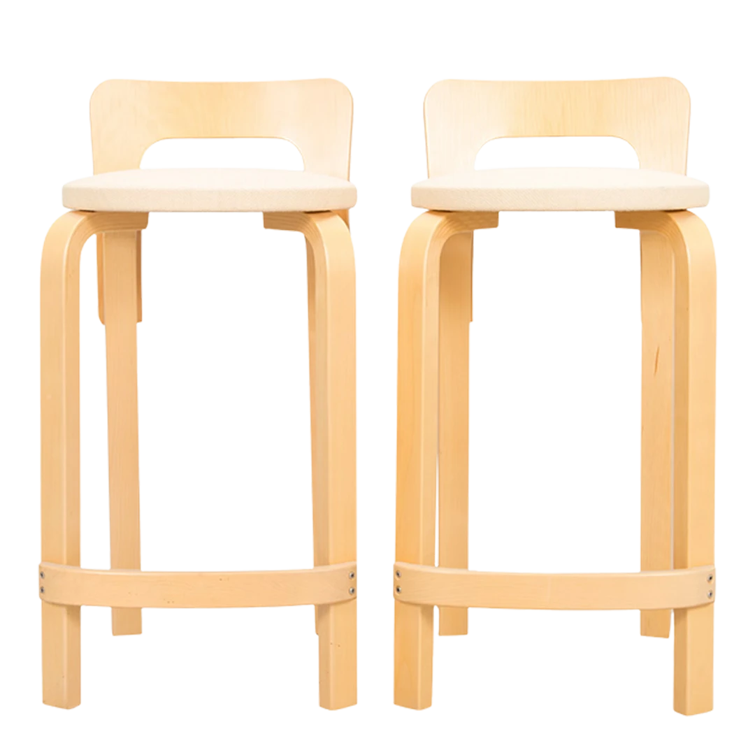 1930s design Alvar Aalto : model K65 padded birchwood counter stools