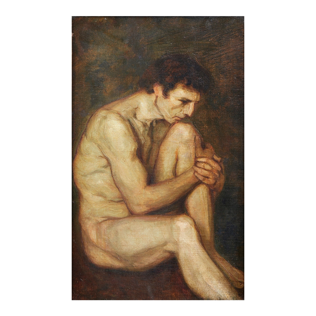 Early 1900s Italian : sitting male nude, ornate frame