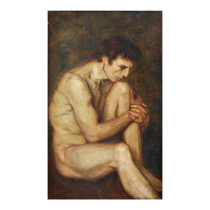 Early 1900s Italian : sitting male nude, ornate frame