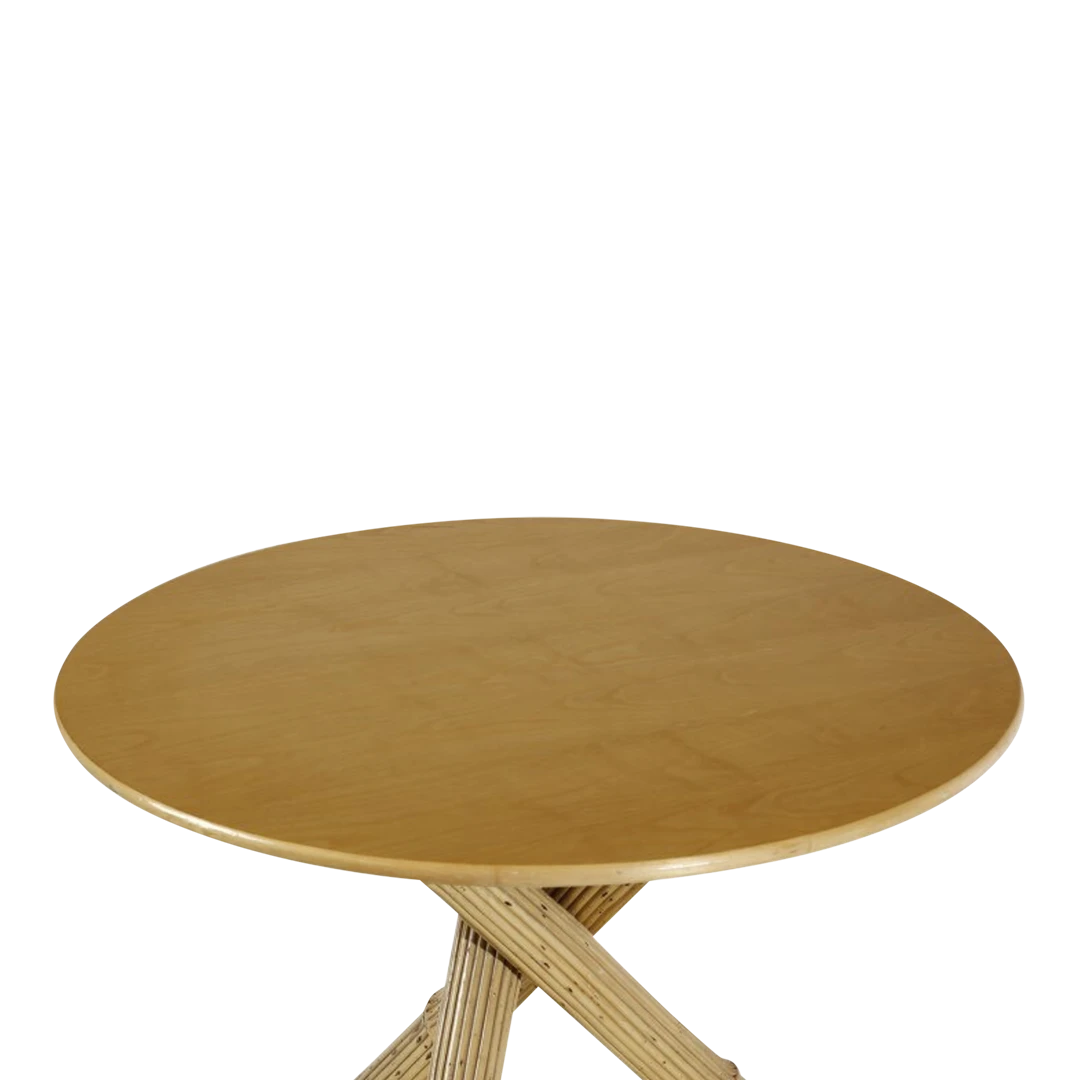 1970s Alberto Smania : 43" tri-leg bamboo center table, Italy