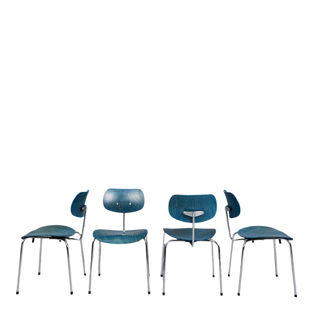 1951 Egon Eiermann : six 'SE 68' blue stained chairs, Germany