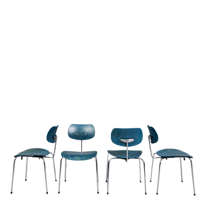 1951 Egon Eiermann : six 'SE 68' blue stained chairs, Germany