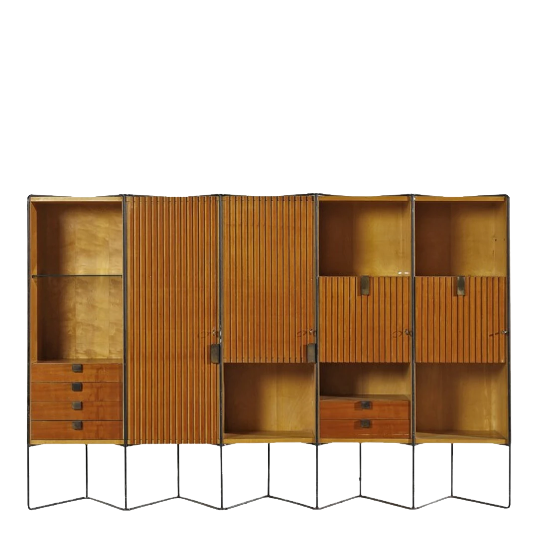 c1953 Taichiro Nakai : cherrywood & brass 8.5' cabinet, Italy