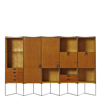 c1953 Taichiro Nakai : cherrywood & brass 8.5' cabinet, Italy