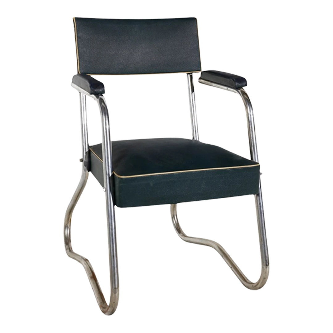 1930s Italian rationalist : tubular metal & skai leather armchair