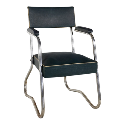 1930s Italian rationalist : tubular metal & skai leather armchair