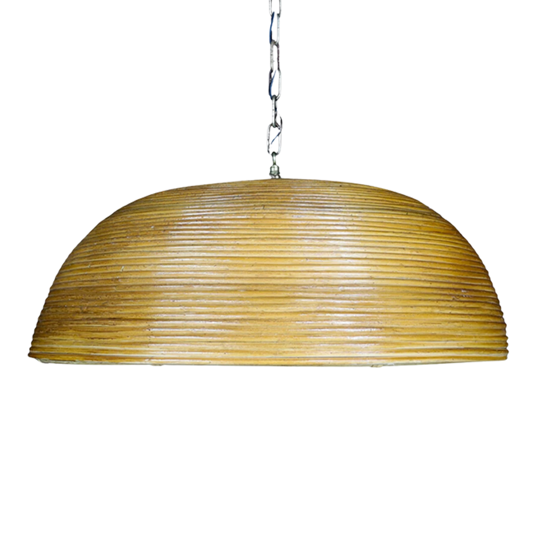 1970s Italian : bamboo & brass ceiling pendant light