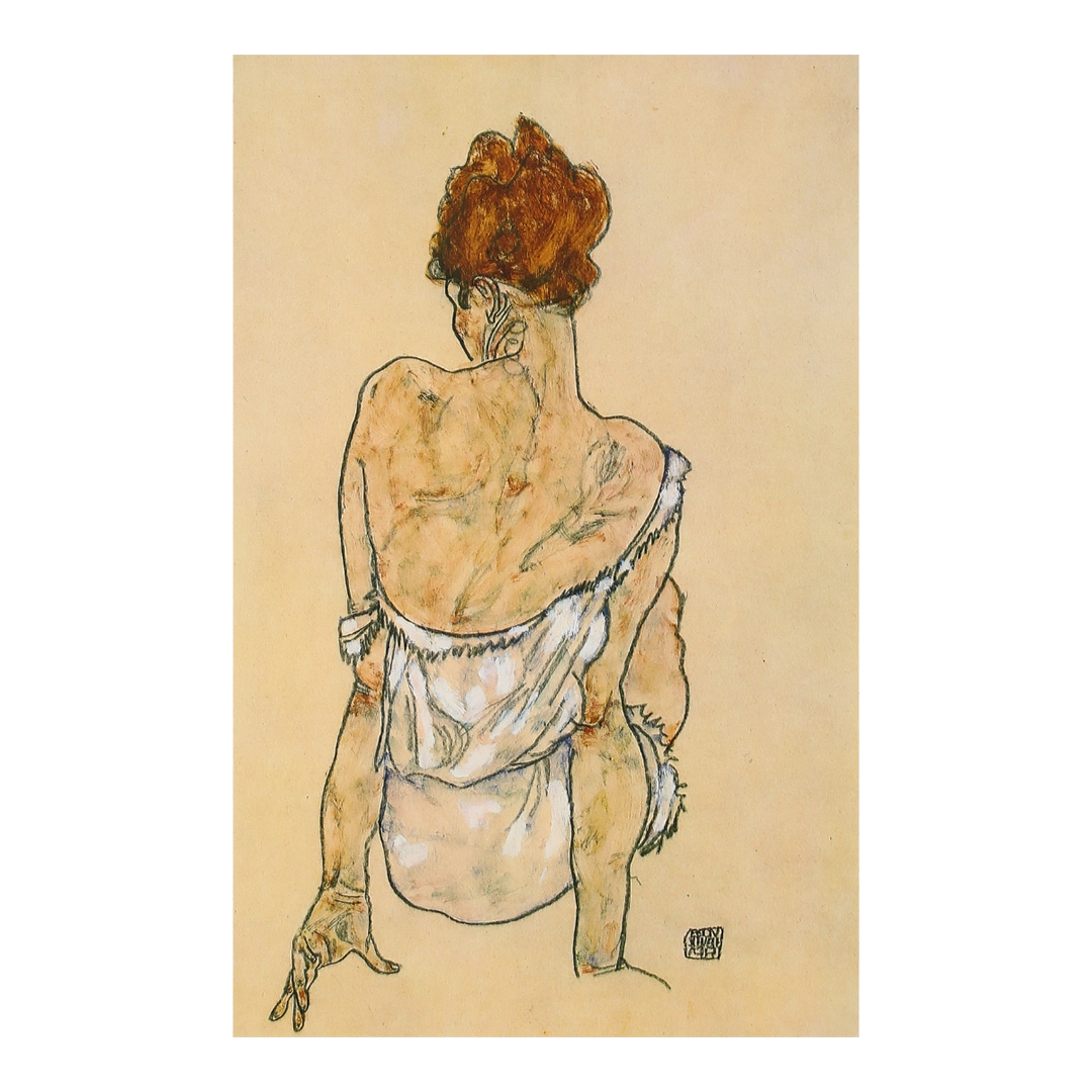 Egon Schiele, Vienna : "Woman sitting back to back" Lithograph