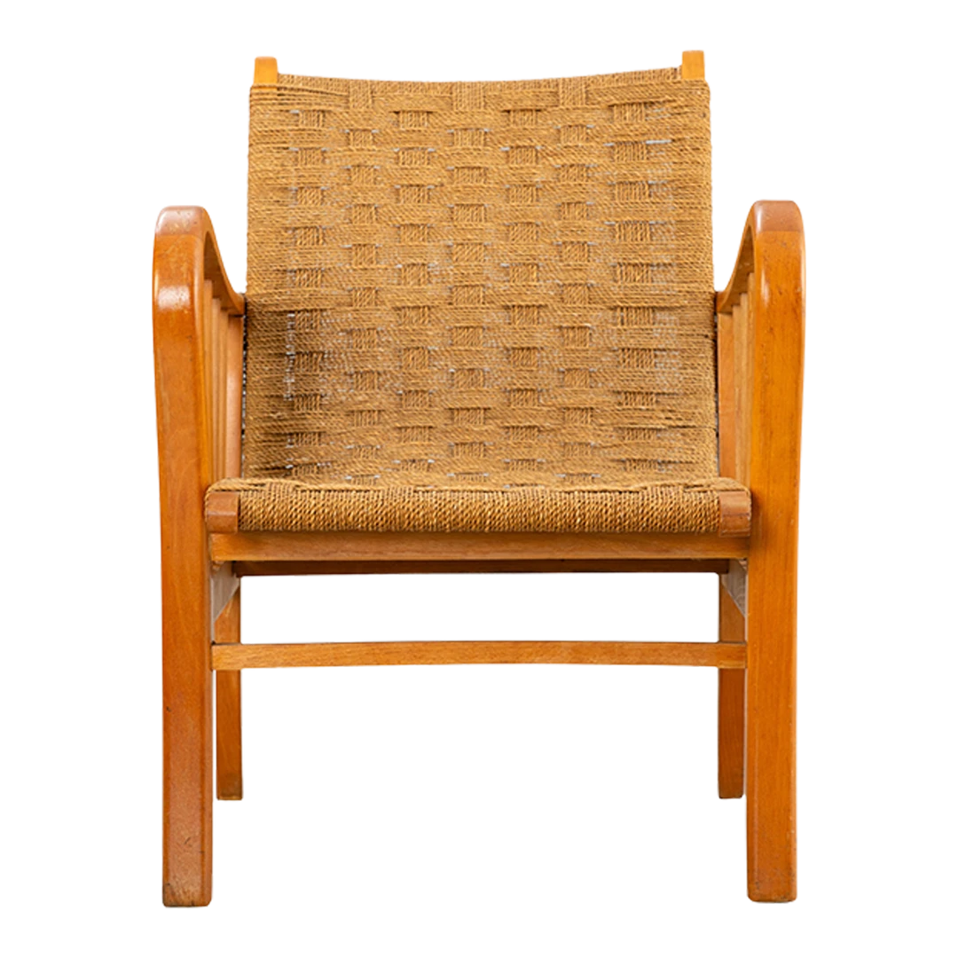 1950s Erich Dieckmann style : corded rope and beechwood armchair