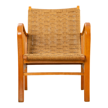 1950s Erich Dieckmann style : corded rope and beechwood armchair