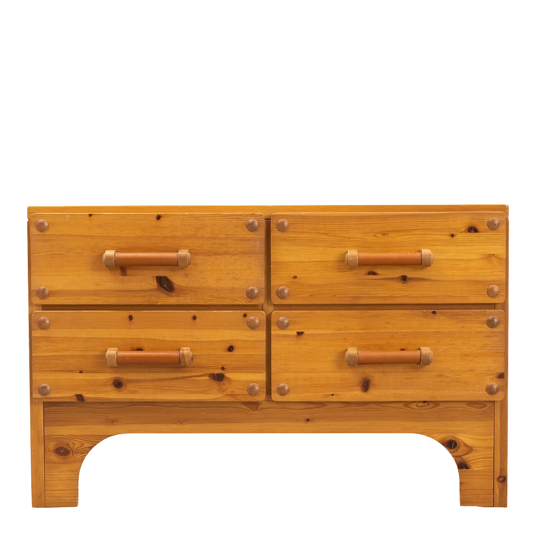 1970s Swedish : pinewood & leather chest of drawers