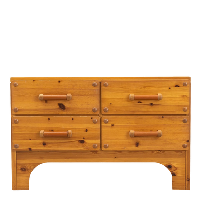 1970s Swedish : pinewood & leather chest of drawers