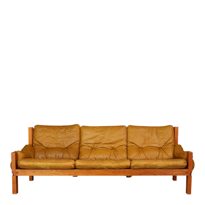 1960s Pierre Chapo : model S32 leather & elmwood sofa, France