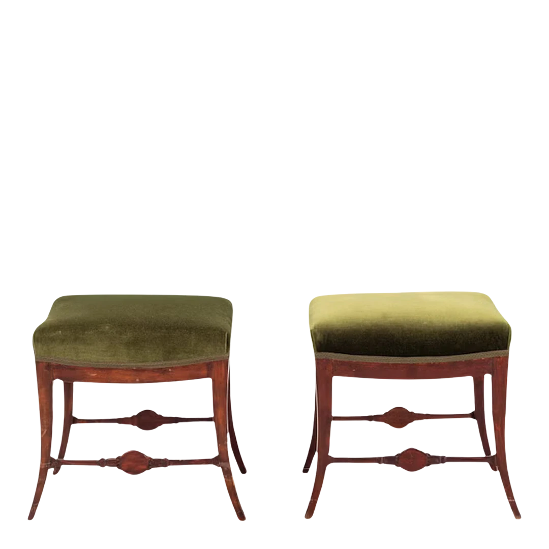 Pair 1970s Gustavian style : Swedish Empire stools, velvet