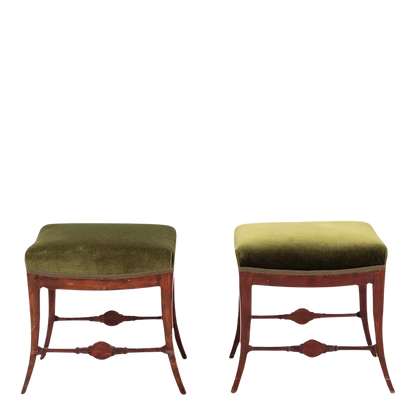 Pair Gustavian style : Swedish Empire stools, velvet