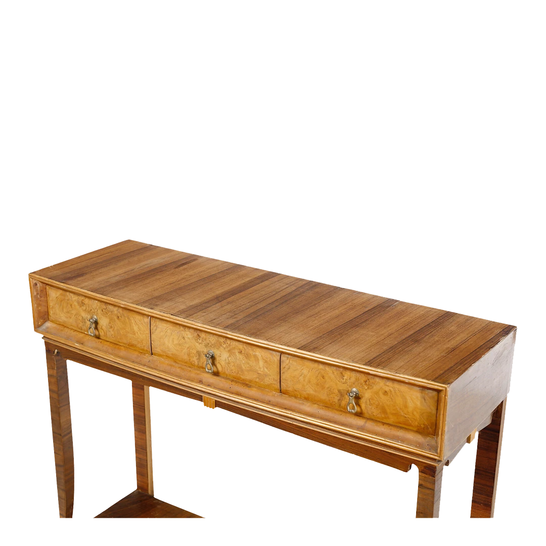 Late 1930s Italian : walnut, rootwood & brass 48" console