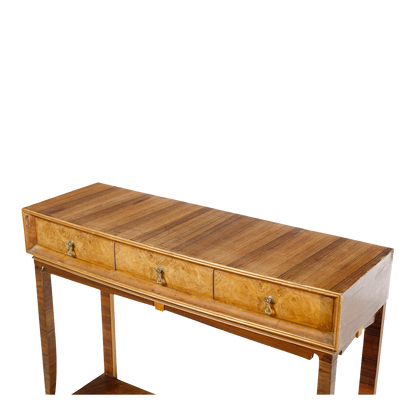 Late 1930s Italian : walnut, rootwood & brass 48" console