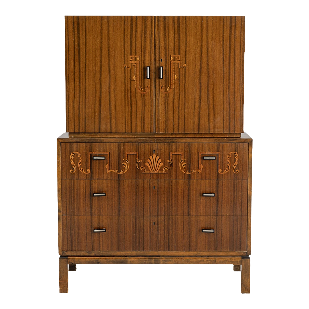 1930s Swedish Grace : rootwood inlay bar cabinet