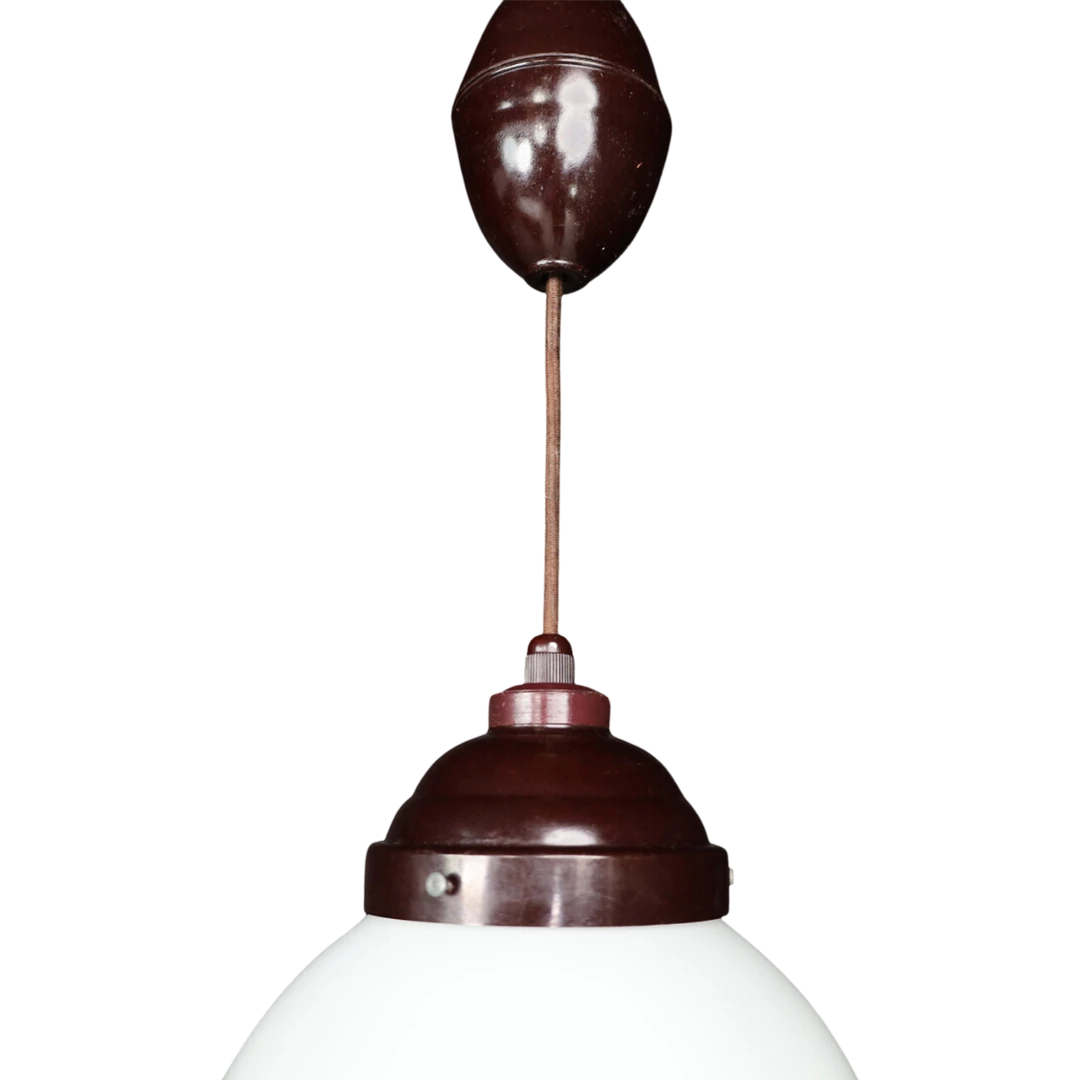 1920s French : opaline and bakelite adjustable ceiling pendant