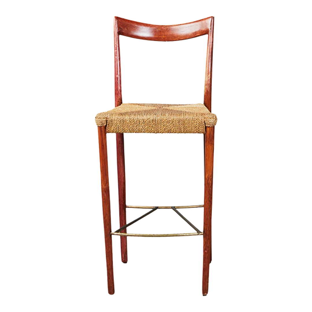 Pair 1970s Italian design : painted bamboo & woven paperboard 28" stools