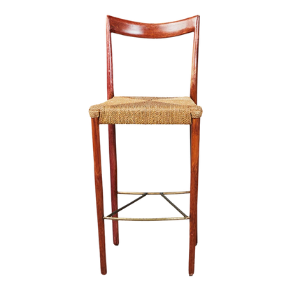 Pair 1970s Italian design : painted bamboo & woven paperboard 28" stools