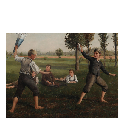 J. Martin, Britain : c1889 dated boys with a kite, o/c