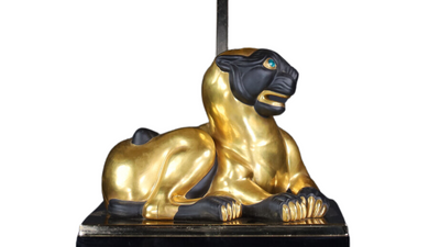 1970s Italian ceramic and brass lion lamp