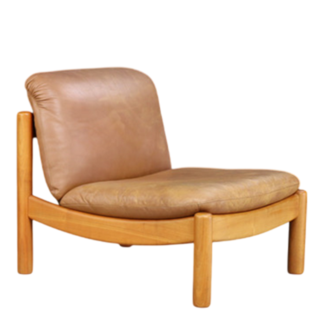 1960s Carl Straub : pair cognac leather slipper chairs, Germany