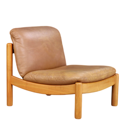 1960s Carl Straub : pair cognac leather slipper chairs, Germany