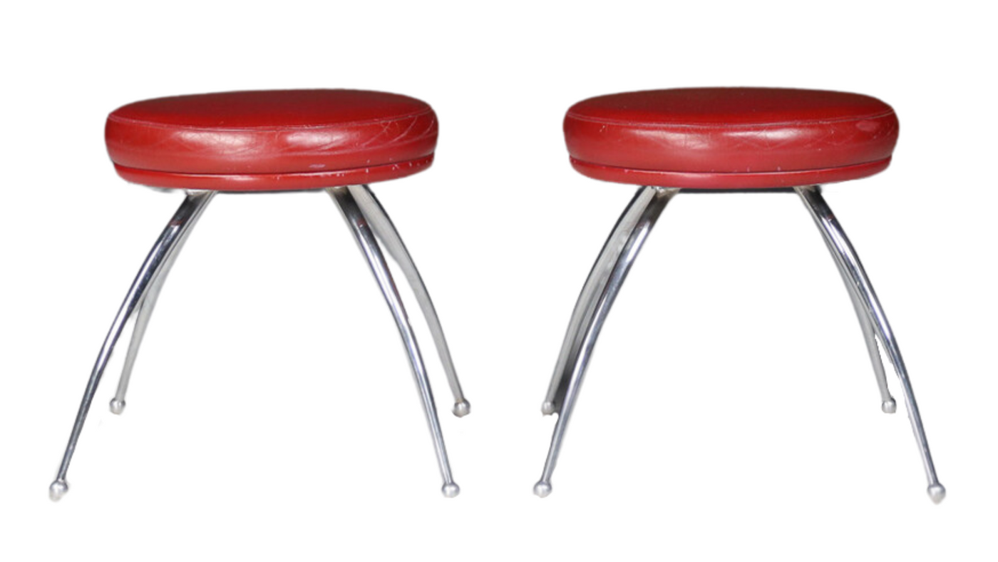 Late 20th Dutch red leather & steel stool by Leolux