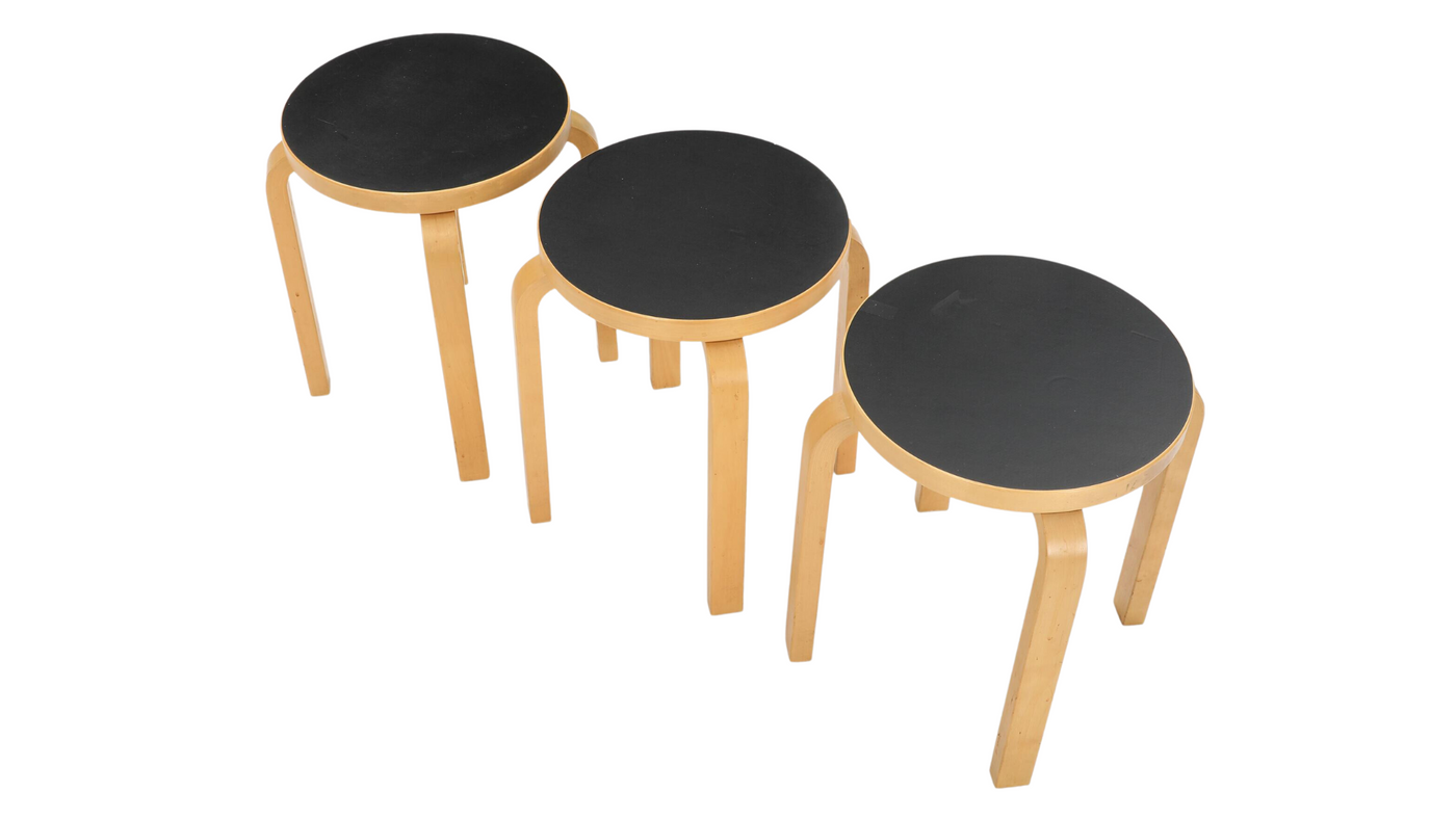 Alvar Aalto E 60 bentwood stool w/black laminate seat