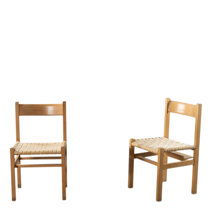 1950s Andrées Fabriks : oakwood & woven linen dining chairs, Sweden, quantity available