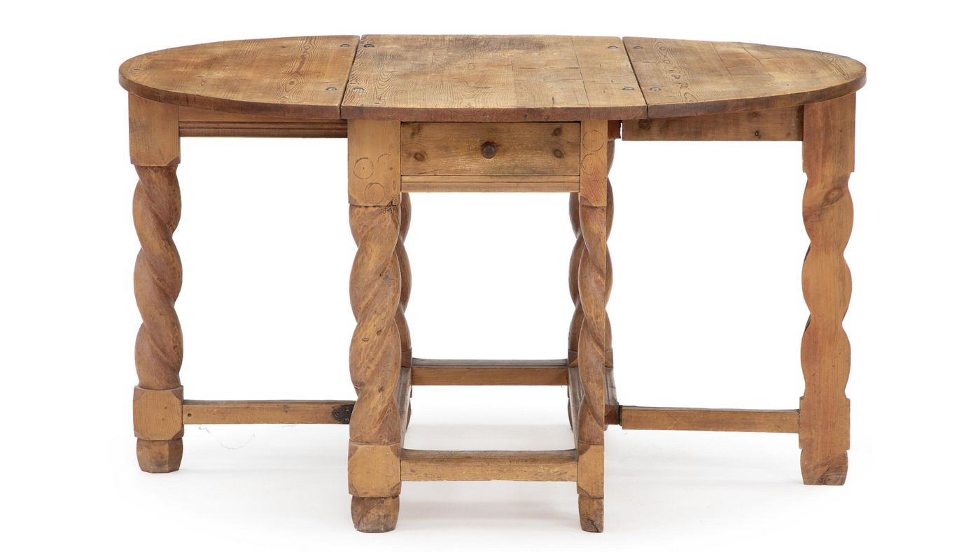 19th century Swedish pinewood drop-leaf table